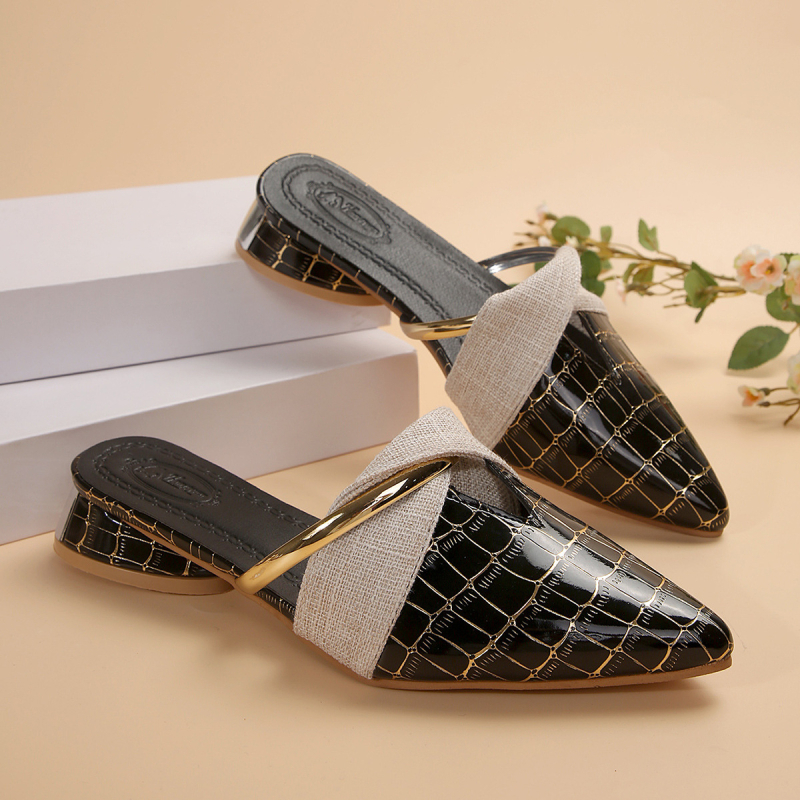 Naiste sussid, pealisrõivad, 2025. aasta suvine uus vabaaja poolkõrge säärega Baotou V-suu paksu kontsaga teravate kontsadega Muelleri kingad, pluss-suuruses väliskaubandus