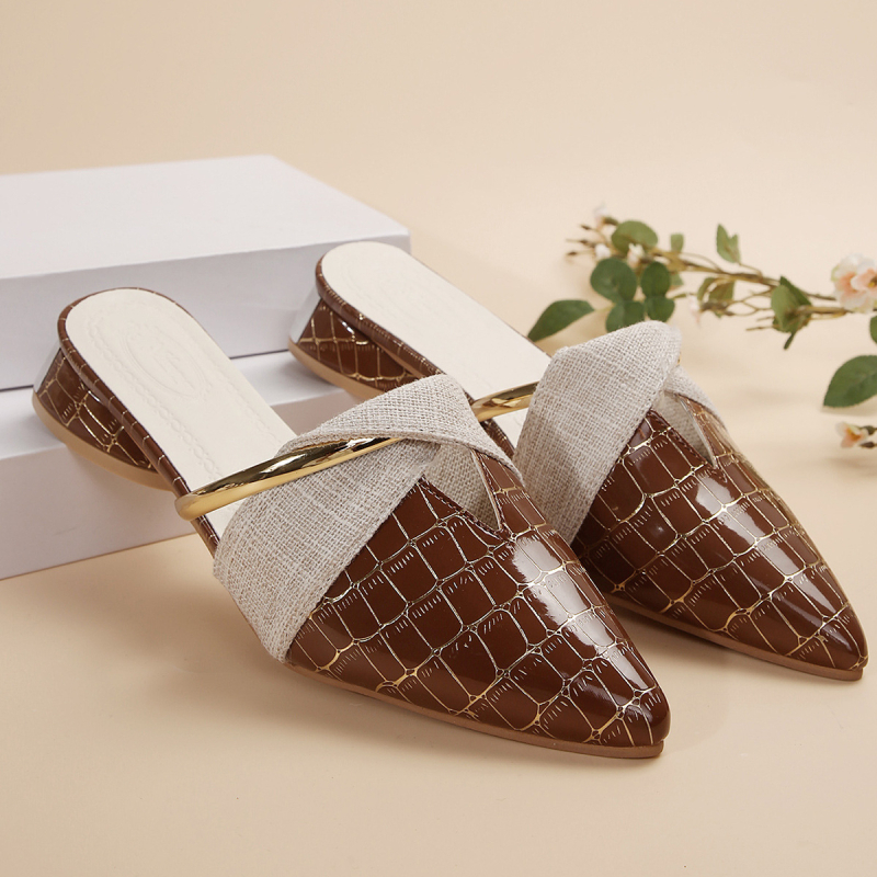 Naiste sussid, pealisrõivad, 2025. aasta suvine uus vabaaja poolkõrge säärega Baotou V-suu paksu kontsaga teravate kontsadega Muelleri kingad, pluss-suuruses väliskaubandus