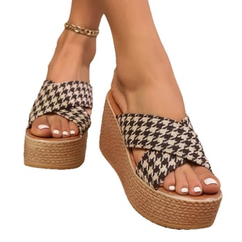 Γυναικεία Σανδάλια Εξωτερικού Εμπορίου Διασυνοριακού Χώρου 2025 Καλοκαιρινά, Νέα, Χοντρή Σφήνα Κάτω Μέτου, Άνετα, Χρώματα που Συνδυάζονται, Μεγάλα Μεγέθη, Τυπωμένα Υφαντά Σανδάλια