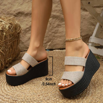 2025 otvorenih prstiju prekogranične papuče na klin, ženske ljetne papuče za veće veličine s debelim potplatom, europske i američke papuče od tkanine za muffine, 34-43 jarda