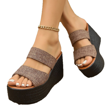 2025 otvorenih prstiju prekogranične papuče na klin, ženske ljetne papuče za veće veličine s debelim potplatom, europske i američke papuče od tkanine za muffine, 34-43 jarda