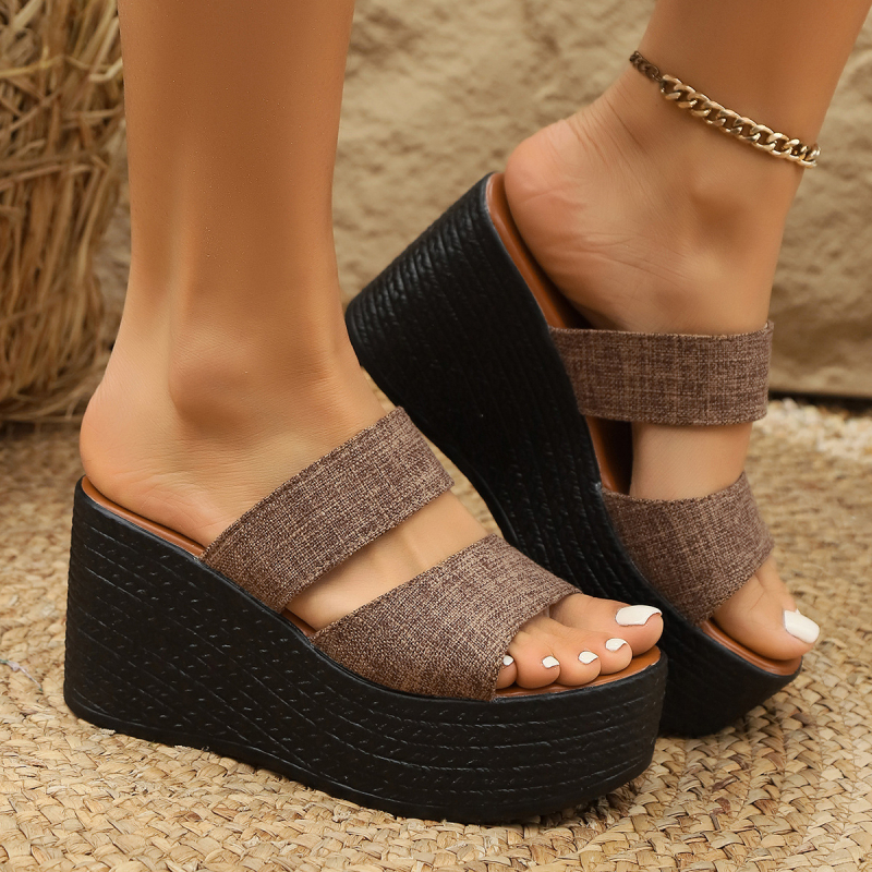 2025 otvorenih prstiju prekogranične papuče na klin, ženske ljetne papuče za veće veličine s debelim potplatom, europske i američke papuče od tkanine za muffine, 34-43 jarda