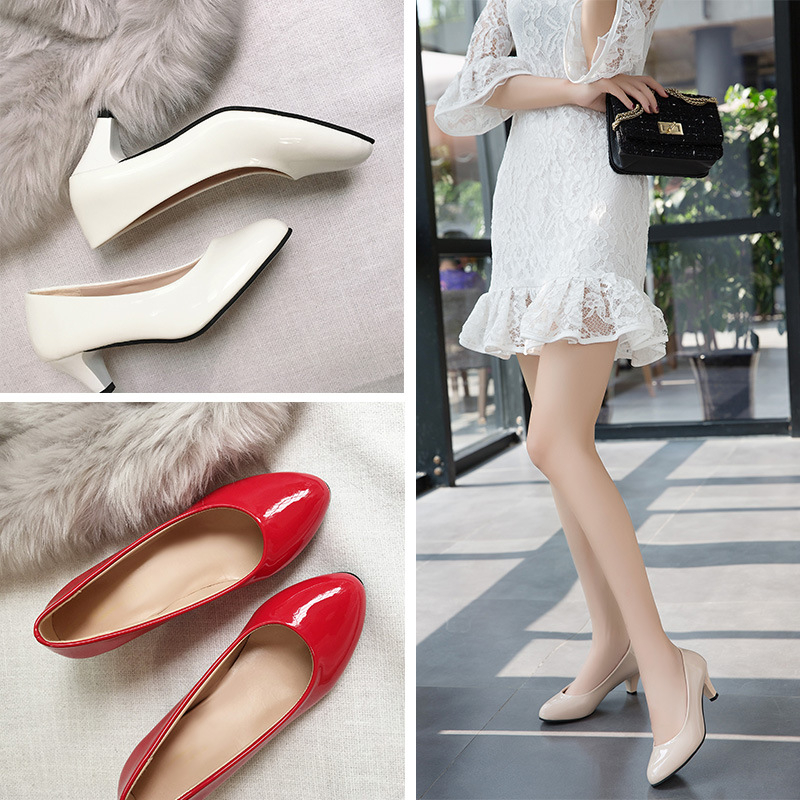 Proljetne NOVE cipele s visokom petom iz 2018., debele, plitke, bez rukava, jednoslojne cipele, profesionalne korejske, svestrane radne cipele, isporuka u seriji