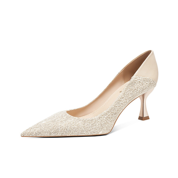 Νέα άφιξη για την άνοιξη και το φθινόπωρο του 2025, σέξι δαντελένια, κομψά, μυτερά γαλλικά μαύρα ψηλοτάκουνα, γυναικεία τακούνια στιλέτο