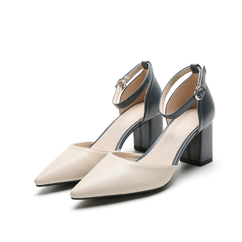 Σανδάλια μόδας Baotou για γυναίκες 2024 Νέα άνοιξη και φθινόπωρο Ευέλικτα παπούτσια με μεσαίο τακούνι, χοντρό τακούνι, μονό τακούνι, μυτερά δάχτυλα, κοίλο σχέδιο