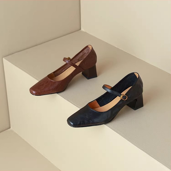 [Έτοιμο σε απόθεμα] Μαύρα ψηλοτάκουνα παπούτσια από μαλακό δέρμα κατσίκας, γαλλικά ρετρό, με χοντρό τακούνι, παπούτσια Mary Jane με ένα λουράκι για γυναίκες