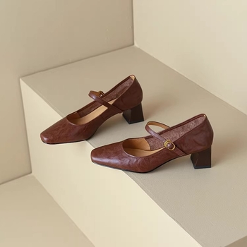 [Έτοιμο σε απόθεμα] Μαύρα ψηλοτάκουνα παπούτσια από μαλακό δέρμα κατσίκας, γαλλικά ρετρό, με χοντρό τακούνι, παπούτσια Mary Jane με ένα λουράκι για γυναίκες