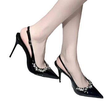 2025 Νέα Γαλλικά Στυλ Σέξι Αλυσίδα με Στρας Επαγγελματικά Ρηχά Στόματα Μαύρα Μυτερά Ψηλοτάκουνα Γυναικεία Κομψά Παπούτσια Μονής Επίστρωσης με Τακούνια Στιλέτο