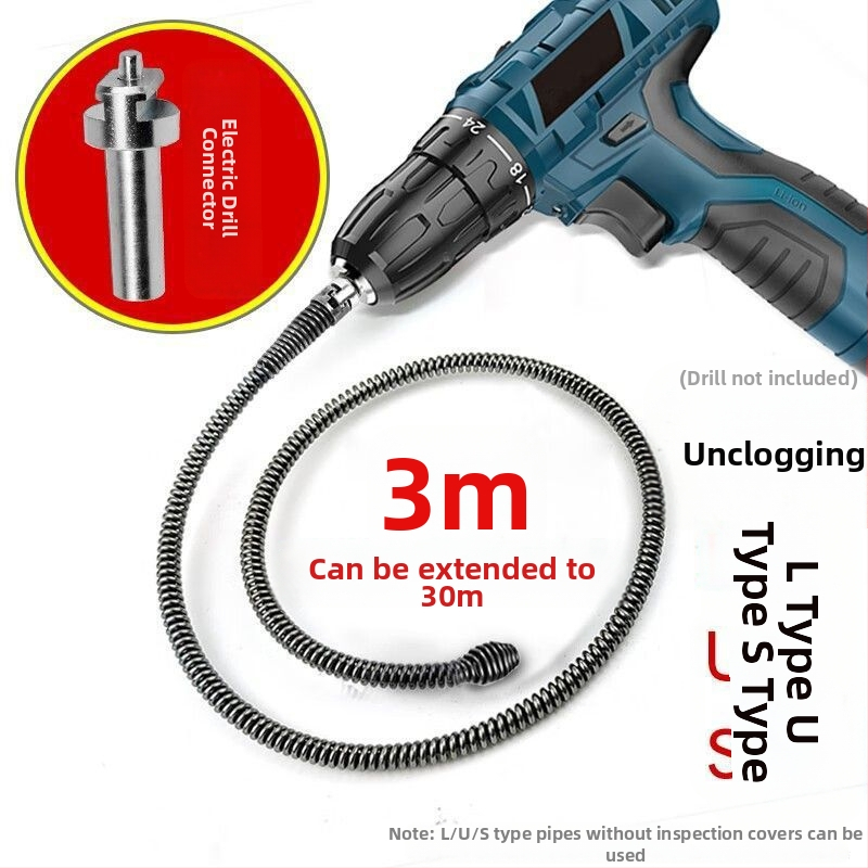 Gamyklinis tiesioginis buitinis elektrinis vamzdžių gilinimo įrenginys kanalizacijos įrankis plieninė viela virtuvės tualetas tualeto užsikimšimas