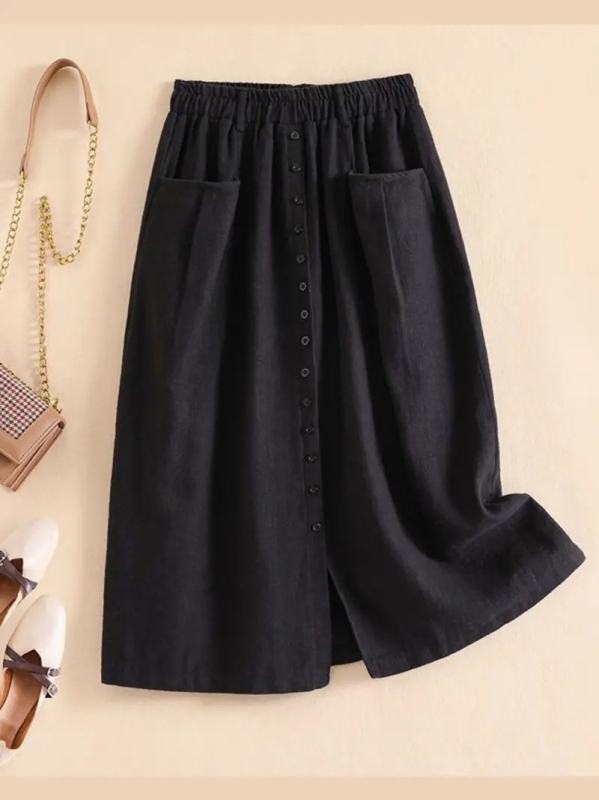 Európa a Spojené štáty americké cezhraničná 2024 nová jarná a jesenná vintage bavlnená a ľanová voľná sukňa s elastickým pásom, bavlnená sukňa s dlhým rukávom