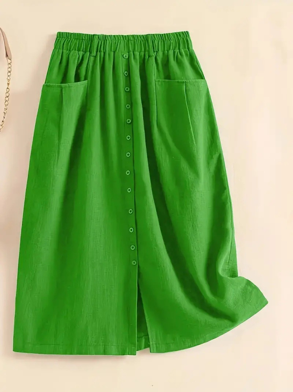 Európa a Spojené štáty americké cezhraničná 2024 nová jarná a jesenná vintage bavlnená a ľanová voľná sukňa s elastickým pásom, bavlnená sukňa s dlhým rukávom