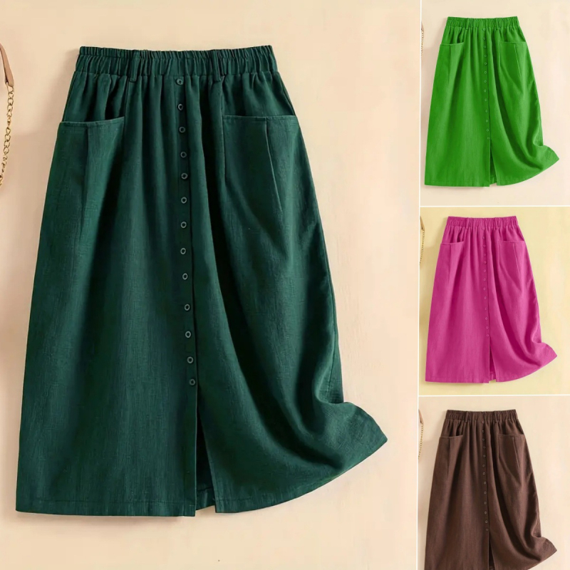 Európa a Spojené štáty americké cezhraničná 2024 nová jarná a jesenná vintage bavlnená a ľanová voľná sukňa s elastickým pásom, bavlnená sukňa s dlhým rukávom