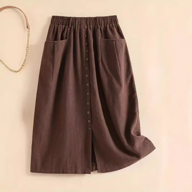 Európa a Spojené štáty americké cezhraničná 2024 nová jarná a jesenná vintage bavlnená a ľanová voľná sukňa s elastickým pásom, bavlnená sukňa s dlhým rukávom