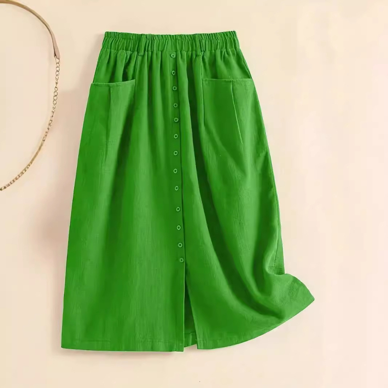 Európa a Spojené štáty americké cezhraničná 2024 nová jarná a jesenná vintage bavlnená a ľanová voľná sukňa s elastickým pásom, bavlnená sukňa s dlhým rukávom