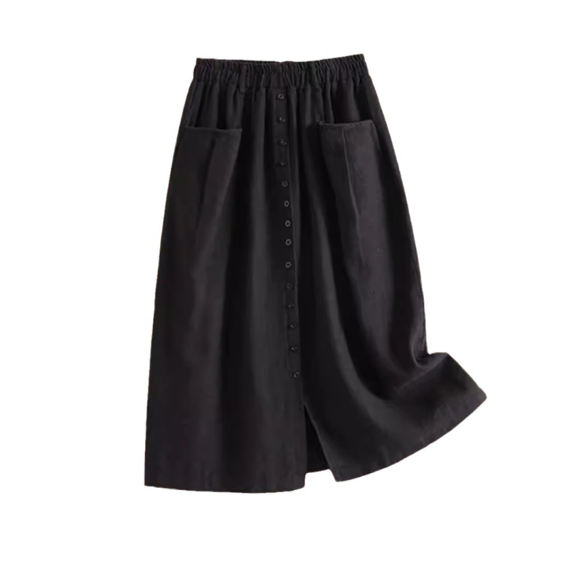 Európa a Spojené štáty americké cezhraničná 2024 nová jarná a jesenná vintage bavlnená a ľanová voľná sukňa s elastickým pásom, bavlnená sukňa s dlhým rukávom