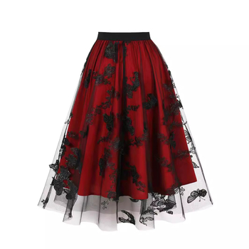 Νέα, ψηλόμεση, αδυνατιστική φούστα midi σε γραμμή Α με δαντέλα και mesh, γυναικεία φούστα factory ίσια