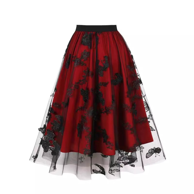 Nová dámska rovná midi sukňa s vysokým pásom a čipkou v tvare motýľa, strih A