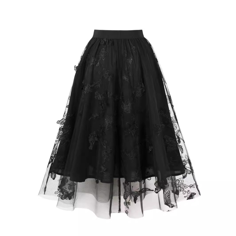 Nová dámska rovná midi sukňa s vysokým pásom a čipkou v tvare motýľa, strih A