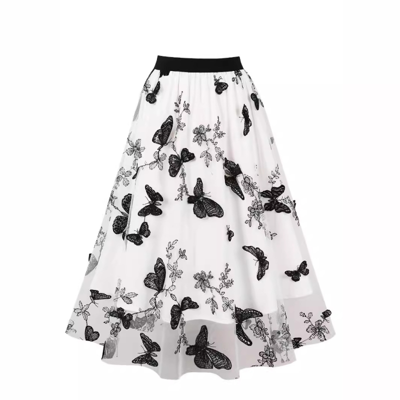 Nová dámska rovná midi sukňa s vysokým pásom a čipkou v tvare motýľa, strih A