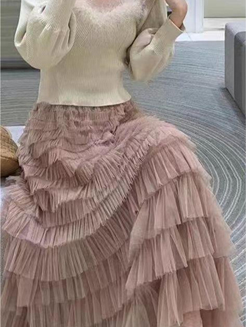 Γυναικεία φούστα Fairy Heavy Industry Mesh με σχέδιο τούρτας, για την άνοιξη και το καλοκαίρι, μακριά φούστα αδυνατίσματος Sense Niche με μεγάλο τελείωμα