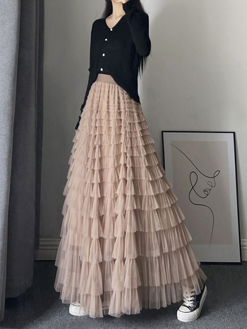 Fairy Heavy Industry mrežasta suknja za tortu za žene, proljetni i ljetni dugi gležanj, dizajn Sense Niche, duga suknja za mršavljenje s velikim zamahom