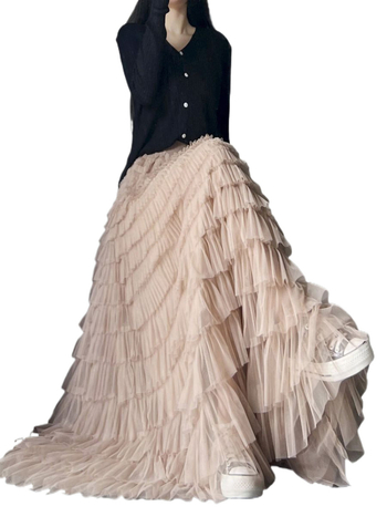 Γυναικεία φούστα Fairy Heavy Industry Mesh με σχέδιο τούρτας, για την άνοιξη και το καλοκαίρι, μακριά φούστα αδυνατίσματος Sense Niche με μεγάλο τελείωμα