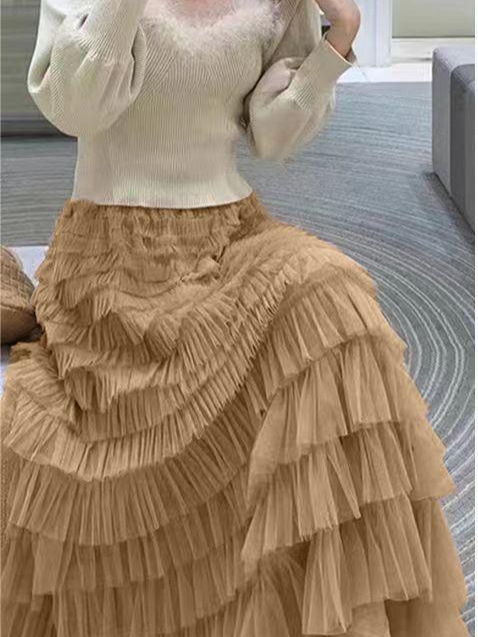 Fairy Heavy Industry mrežasta suknja za tortu za žene, proljetni i ljetni dugi gležanj, dizajn Sense Niche, duga suknja za mršavljenje s velikim zamahom