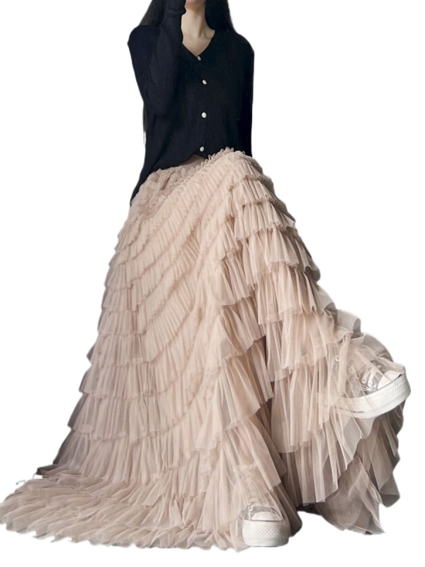 Fairy Heavy Industry mrežasta suknja za tortu za žene, proljetni i ljetni dugi gležanj, dizajn Sense Niche, duga suknja za mršavljenje s velikim zamahom