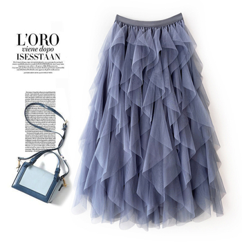 Εργοστασιακή χονδρική 2023 ελαστική μέση μοντέρνα all-match αδυνάτισμα mesh ραφές ακανόνιστη μεσαίου μήκους φούστα