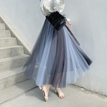 Пола за външна търговия за жени Лято 2021 Нов стил Фея мрежеста пола Фея с висока талия и средна дължина Супер Фея А-силует Дълга пола