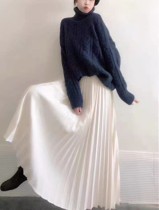 92 cm plisirana ljetna i jesenska nova velika suknja, bijela suknja visokog struka, drapirana, svestrana