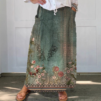 Amazon Independent Station Prekogranična proljetna i ljetna nova ležerna široka ženska retro cvjetna suknja s džepovima