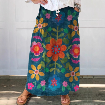 Amazon Independent Station Cross-border Άνοιξη και Καλοκαίρι Νέα Casual Loose Γυναικεία Ρετρό Φλοράλ Φούστα με Τσέπη