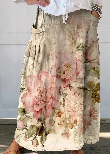 Amazon Independent Station Prekogranična proljetna i ljetna nova ležerna široka ženska retro cvjetna suknja s džepovima