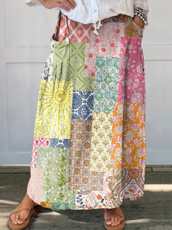 Amazon Independent Station Prekogranična proljetna i ljetna nova ležerna široka ženska retro cvjetna suknja s džepovima