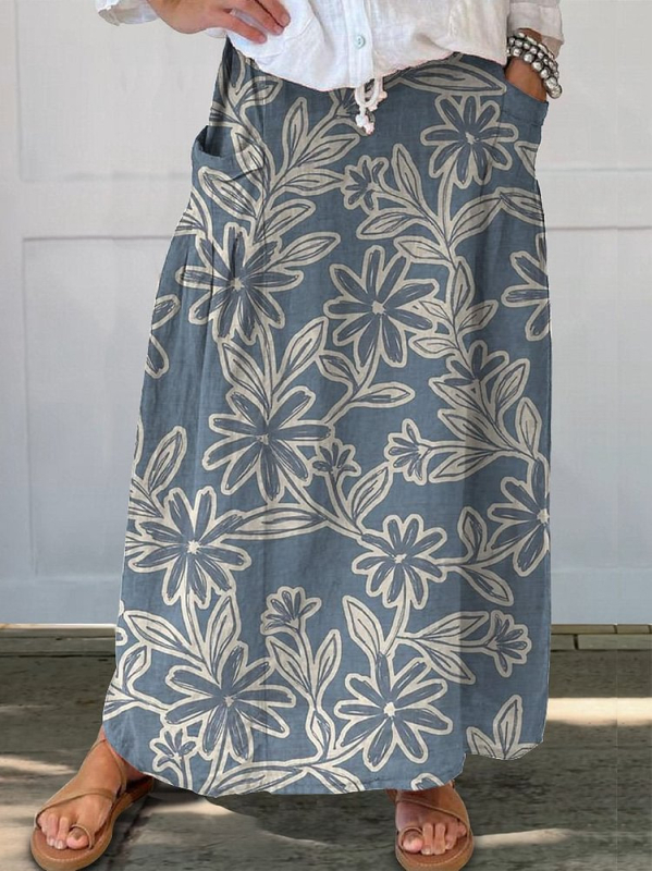 Amazon Independent Station Prekogranična proljetna i ljetna nova ležerna široka ženska retro cvjetna suknja s džepovima