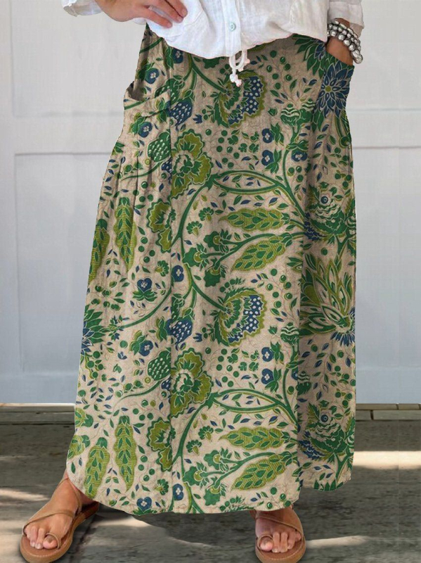 Amazon Independent Station Prekogranična proljetna i ljetna nova ležerna široka ženska retro cvjetna suknja s džepovima