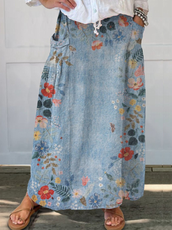 Amazon Independent Station Prekogranična proljetna i ljetna nova ležerna široka ženska retro cvjetna suknja s džepovima