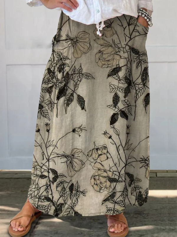 Amazon Independent Station Prekogranična proljetna i ljetna nova ležerna široka ženska retro cvjetna suknja s džepovima