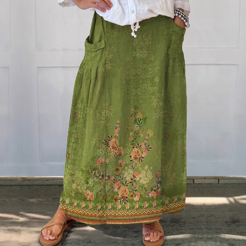 Amazon Independent Station Prekogranična proljetna i ljetna nova ležerna široka ženska retro cvjetna suknja s džepovima