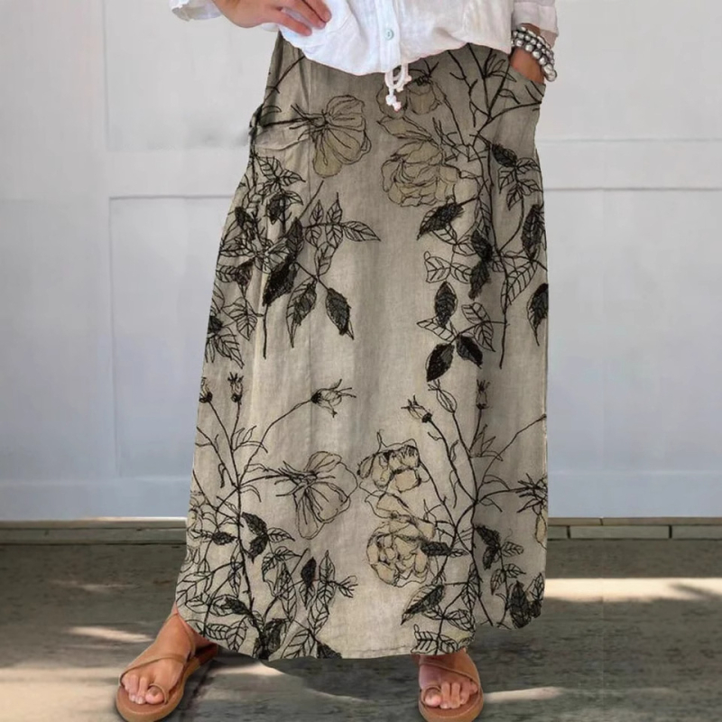 Amazon Independent Station Prekogranična proljetna i ljetna nova ležerna široka ženska retro cvjetna suknja s džepovima