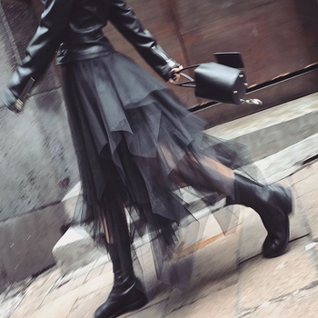 Veo suknja Ženska suknja Super Fairy Proljetna suknja srednje duljine visokog struka za mršavljenje A-kroja Nepravilna mrežasta suknja Crna suknja