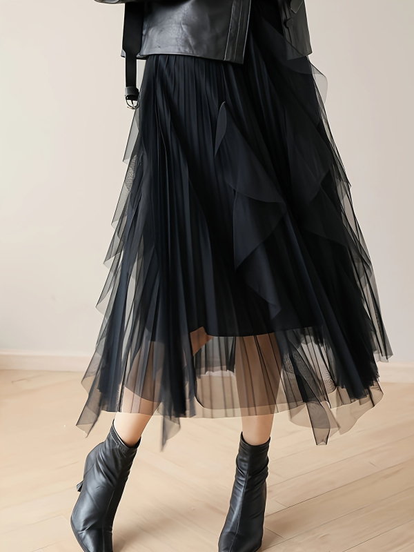 Ekskluzivna prekogranična ponuda nabrane, nježne mrežaste suknje S-5Xl više veličina za žene, midi suknja velikih širina i naboranih suknji