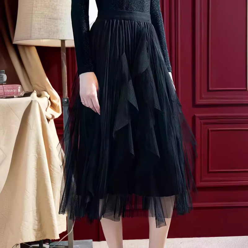 Ekskluzivna prekogranična ponuda nabrane, nježne mrežaste suknje S-5Xl više veličina za žene, midi suknja velikih širina i naboranih suknji