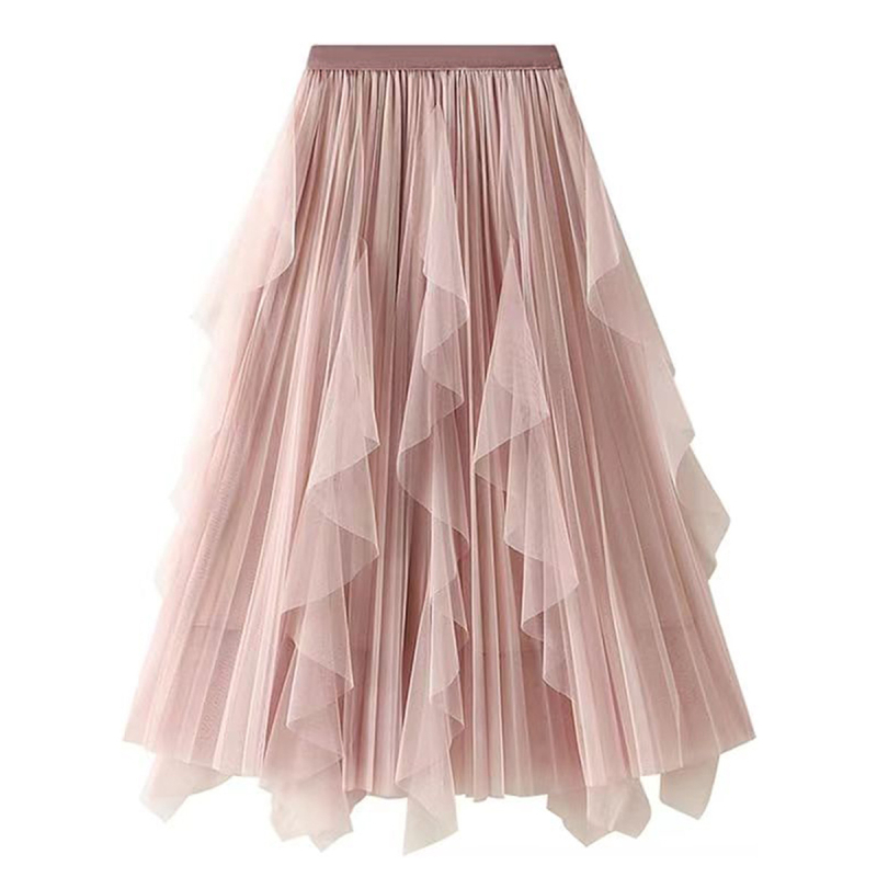Ekskluzivna prekogranična ponuda nabrane, nježne mrežaste suknje S-5Xl više veličina za žene, midi suknja velikih širina i naboranih suknji