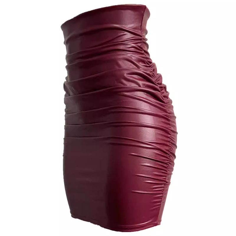 Европейска и американска пола с големи размери, плисирана кожена пола, секси, тясна пола от изкуствена кожа, дамско облекло в стил Instagram, трансгранично дамско облекло D30