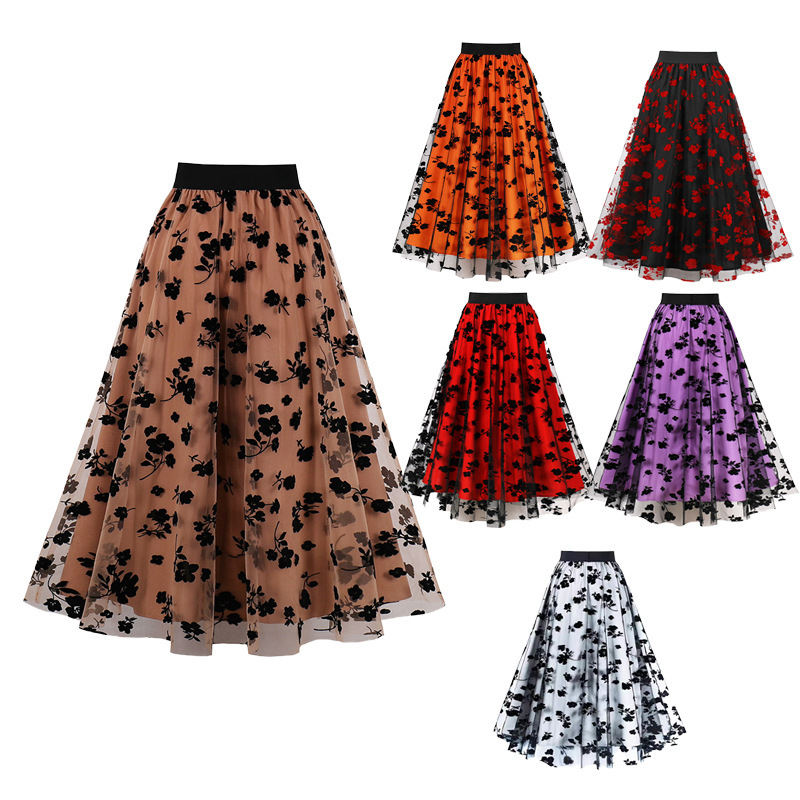Vianočná cezhraničná sieťovaná sukňa s kvetinovým pásom a kvetinovým vzorom do Európy a Spojených štátov, veľká hojdacia sukňa 5047
