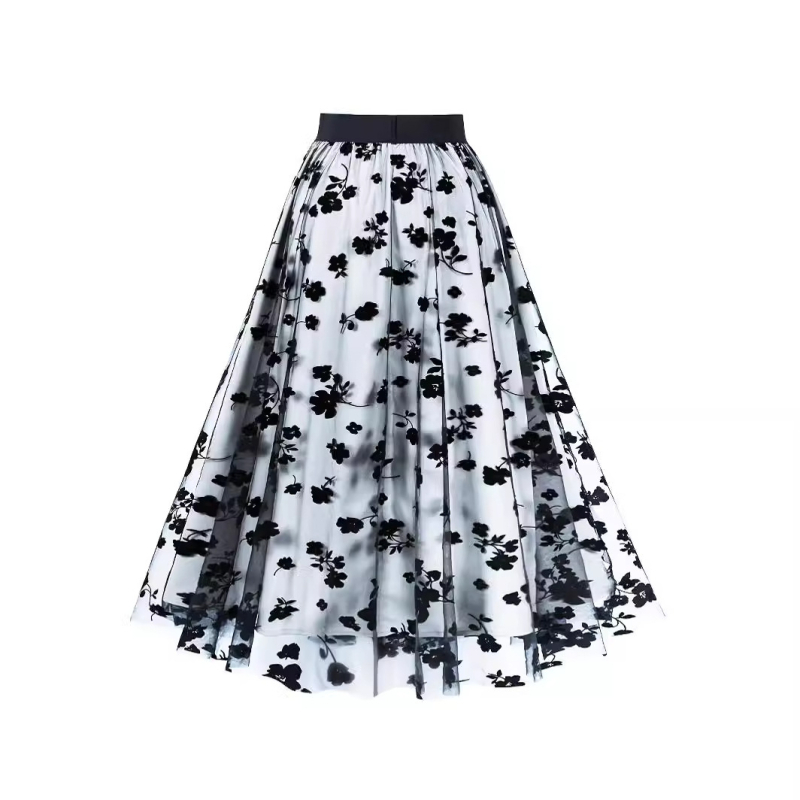 Vianočná cezhraničná sieťovaná sukňa s kvetinovým pásom a kvetinovým vzorom do Európy a Spojených štátov, veľká hojdacia sukňa 5047