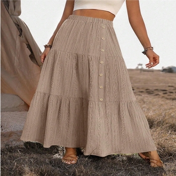 Ευρωπαϊκή και Αμερικανική Διασυνοριακή Άνοιξη και Καλοκαίρι 2025 Νέα Εξαγωγικά Γυναικεία Ρούχα Amazon Fashion Φούστα με Κουμπιά και Μεγάλο Στρίφωμα, Μακριά Φούστα
