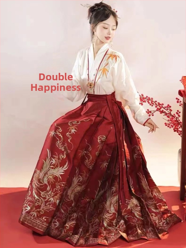 Uus Guofengi hobuse näoga seelik Ming-stiilis Hanfu naiste uus hiina stiilis pikkade varrukatega tikitud kaheosaline iidne ülikond igapäevane hobuse näoga seelik